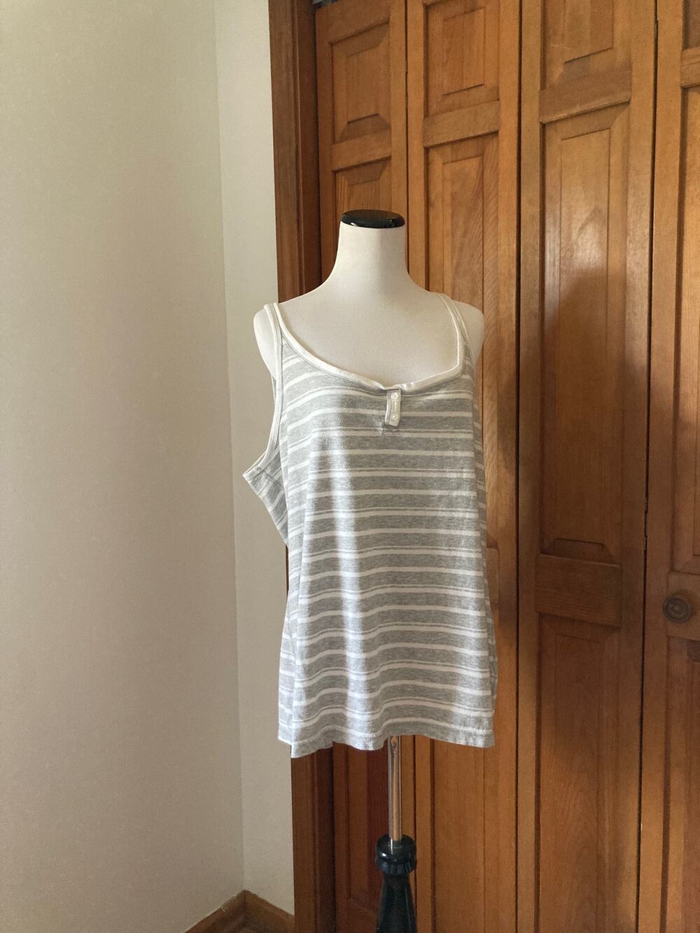 Faded Glory Grey Striped Tank Top, Size 2X